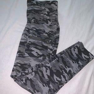 Gray and Black Camouflage Leggings